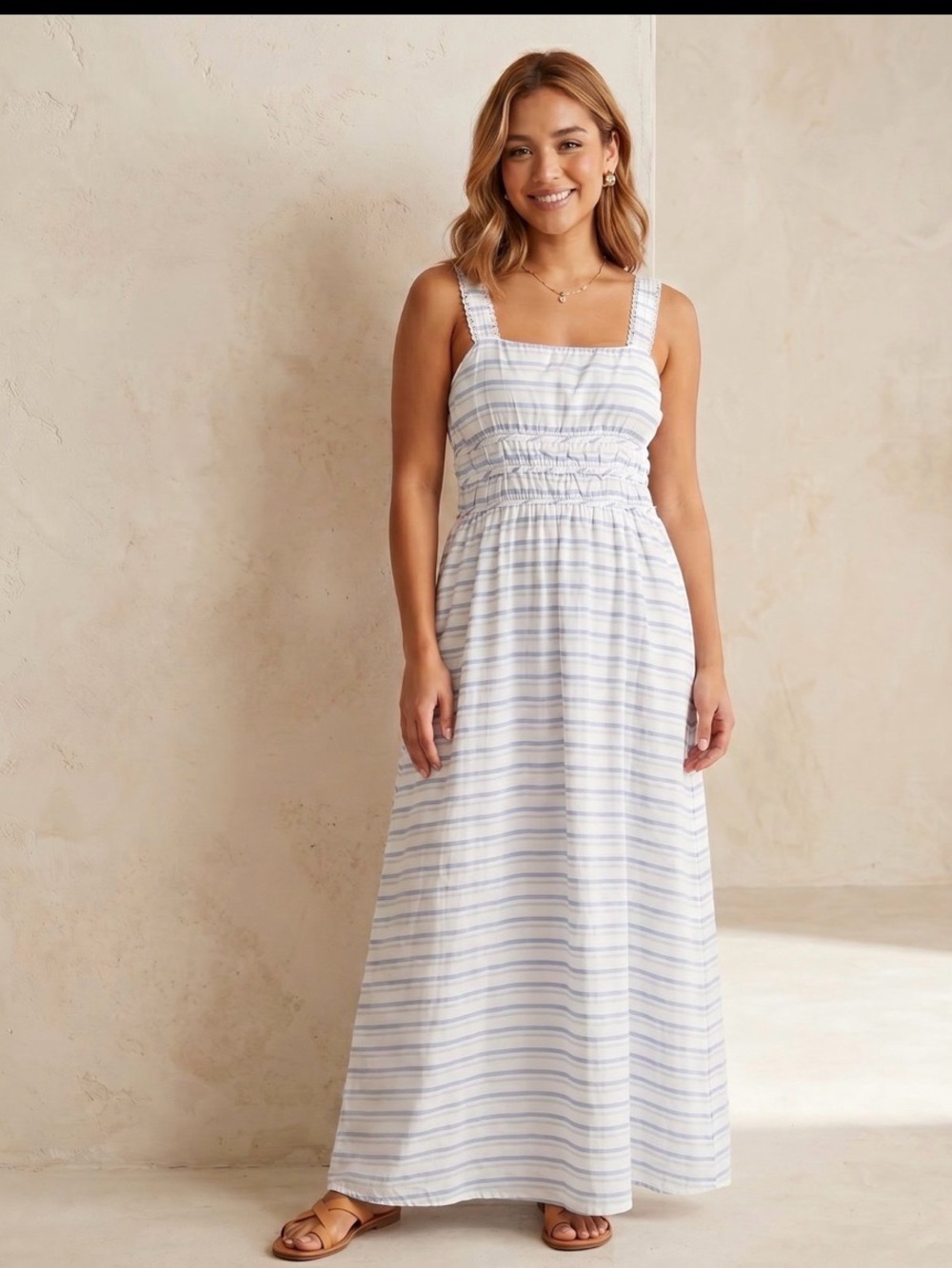 Altar'd State Light Blue and White Striped Maxi Dress